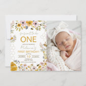 Sweet to Bee One First Birthday Invite Kaart (Voorkant)