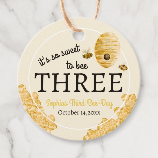 Sweet To Bee Three Third Birthday Bees Honeycomb Bedankjes Labels (Voorkant)