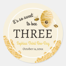 Sweet To Bee Three Third Birthday Bees Honeycomb Ronde Sticker