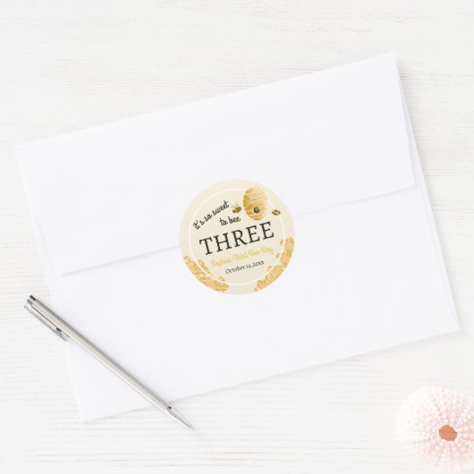Sweet To Bee Three Third Birthday Bees Honeycomb Ronde Sticker (Envelop)