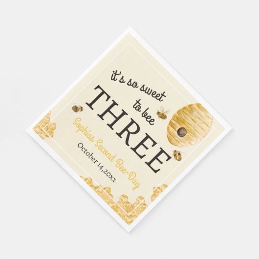 Sweet To Bee Three Third Birthday Bees Honeycomb Servet (Hoek)
