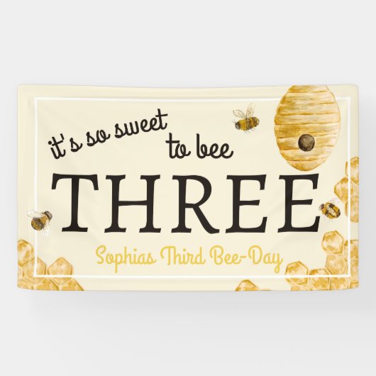 Sweet To Bee Three Third Birthday Bees Honeycomb Spandoek (Horizontaal)