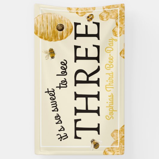 Sweet To Bee Three Third Birthday Bees Honeycomb Spandoek (Verticaal)