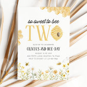 Sweet to Bee Two Bee 2nd Birthday Invitation Kaart