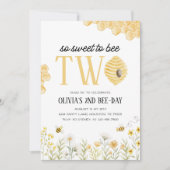 Sweet to Bee Two Bee 2nd Birthday Invitation Kaart (Voorkant)