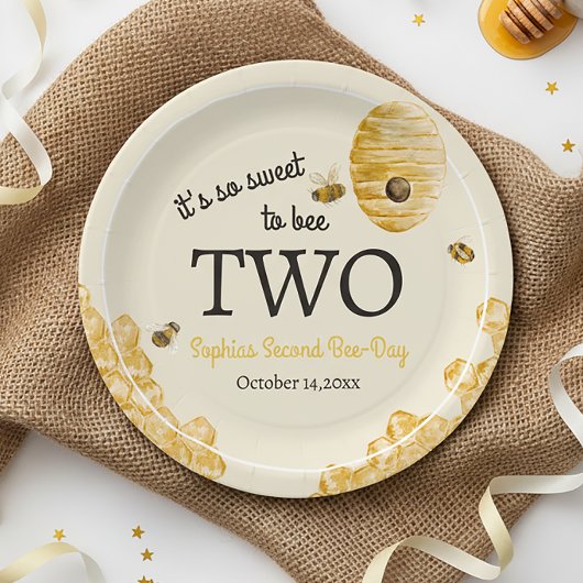 Sweet To Bee Two Second Birthday Bees Honeycomb Papieren Bordje