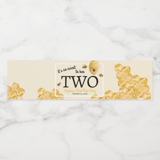 Sweet To Bee Two Second Birthday Bees Honeycomb Waterfles Etiket (Enkel label)