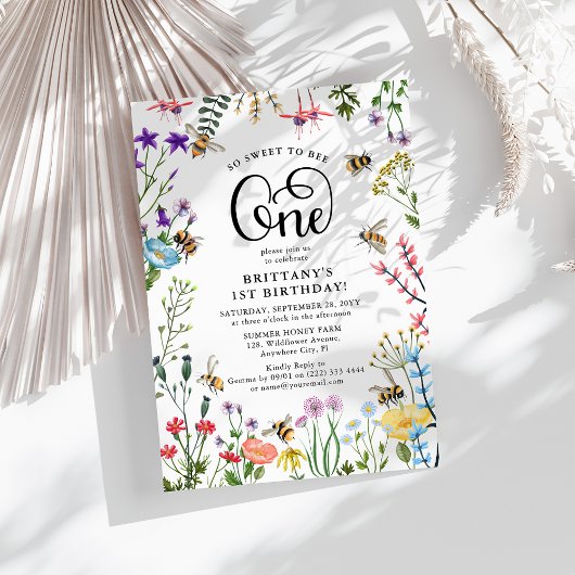 "Sweet-to-Bee" Wilde bloem en bloemBee 1e verjaard Kaart