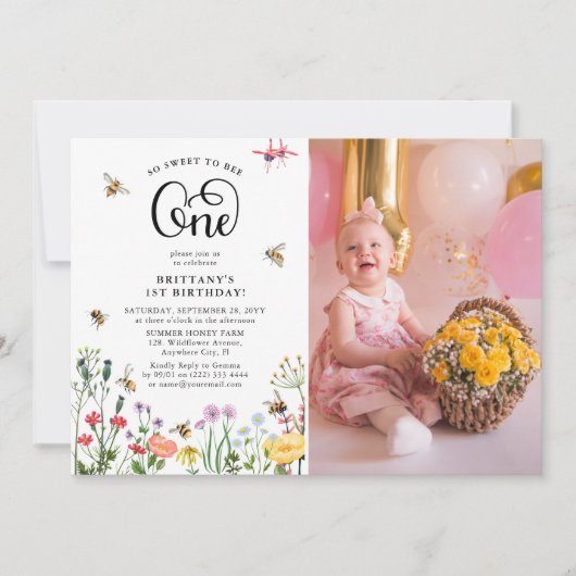 "Sweet-to-Bee" Wilde bloem en bloemBee 1e verjaard Kaart (Voorkant)