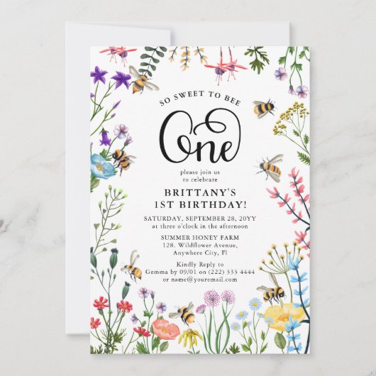 "Sweet-to-Bee" Wilde bloem en bloemBee 1e verjaard Kaart (Voorkant)