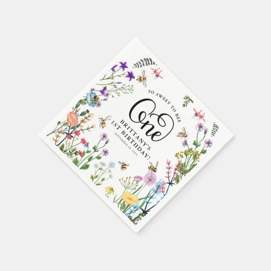 "Sweet-to-Bee" Wilde bloem en bloemBee 1e verjaard Servet (Hoek)