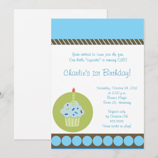 Sweet Treat Blue First 1st Cupcake Birthday Kaart (Voorkant / Achterkant)