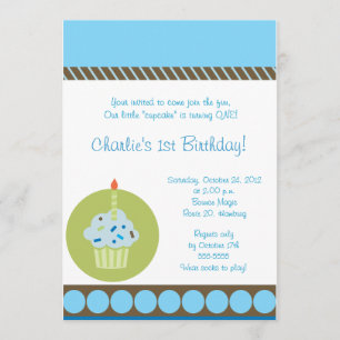 Sweet Treat Blue First 1st Cupcake Birthday Kaart