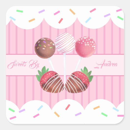 Sweet Treat Chocolate Aardbeien en Cake Poppen Vierkante Sticker (Voorkant)