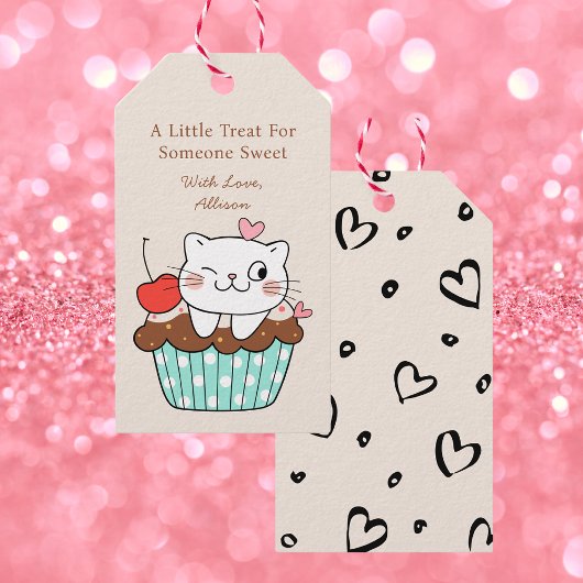 Sweet Treat Cupcake Cat Valentijnsdag Cadeaulabel