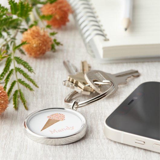 Sweet Treat Roze ijs Cone Sprinkles CUSTOM Sleutelhanger (Zijkant)