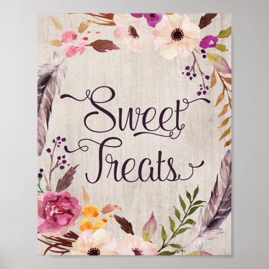 Sweet Treat Rustic Boho Floral Vrijgezellenfeest S Poster (Voorkant)