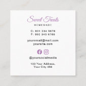 Sweet Treats Bakery Paarse Vierkante Visitekaartje (Achterkant)