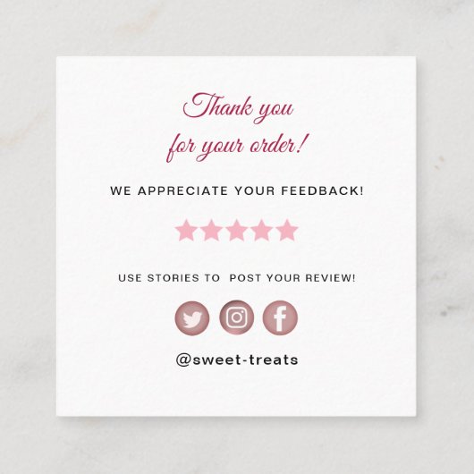 Sweet Treats bakkerij Dank u Vierkante Visitekaartje (Achterkant)