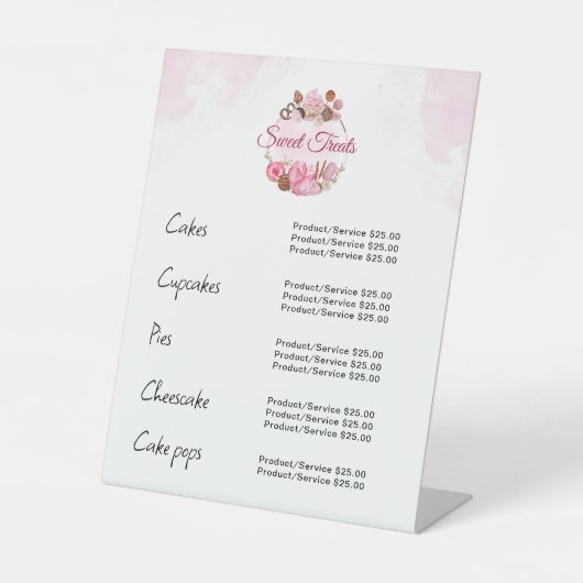 Sweet Treats Bakkerij Prijs Reclamebord Met Voetstuk (Voorkant)