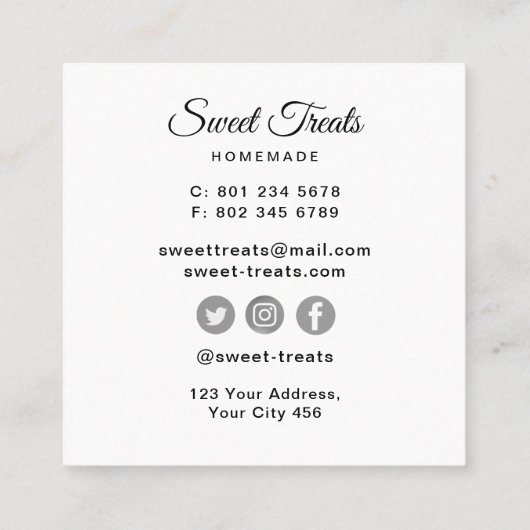 Sweet Treats Bakkerij Vierkante Visitekaartje (Achterkant)