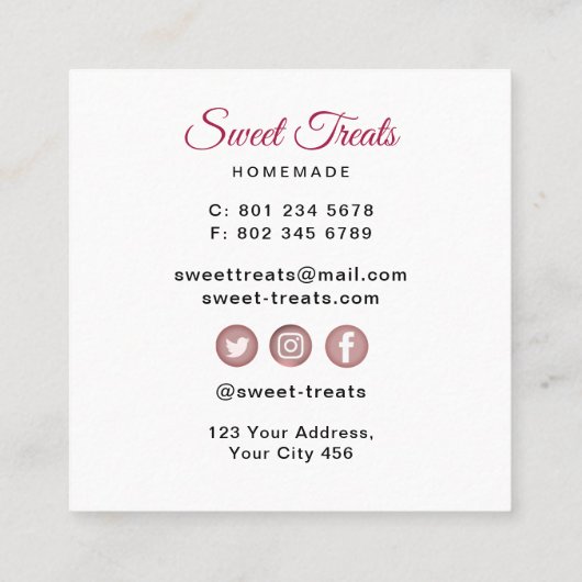 Sweet Treats Bakkerij Vierkante Visitekaartje (Achterkant)