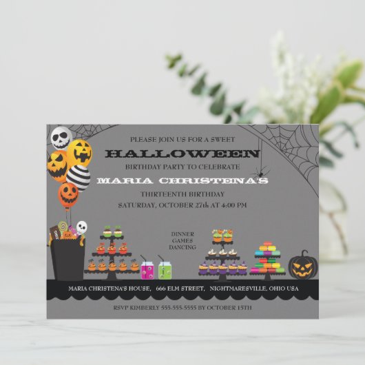 Sweet Treats Halloween verjaardagsfeest uitnodigin Kaart (Staand voorkant)