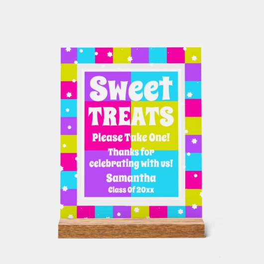 Sweet Treats Retro Neon Afstudeerfeest Acryl Bord (Voorkant)