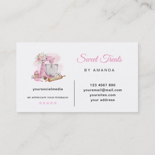Sweet Treats Roze Bakkerij Visitekaartje (Achterkant)