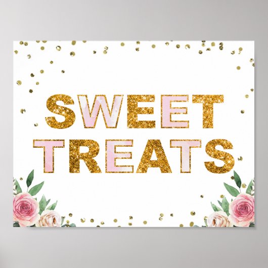 Sweet Treats Roze Goud Bloemen Verjaardagsfeestje  Poster (Voorkant)