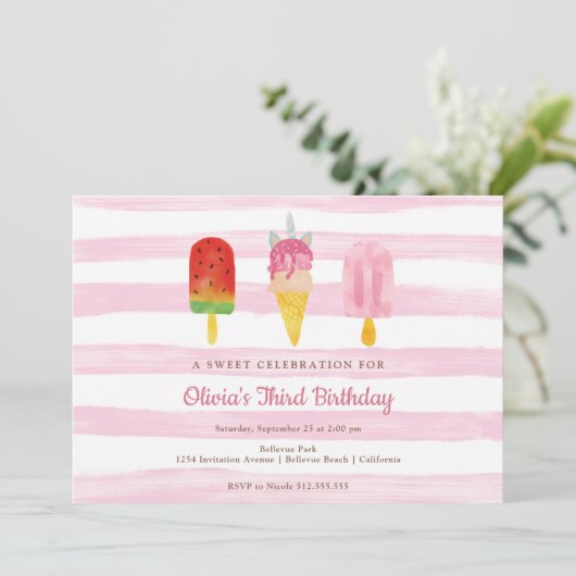 Sweet Treats Roze Meisjes Verjaardagsfeestje Kaart (Staand voorkant)