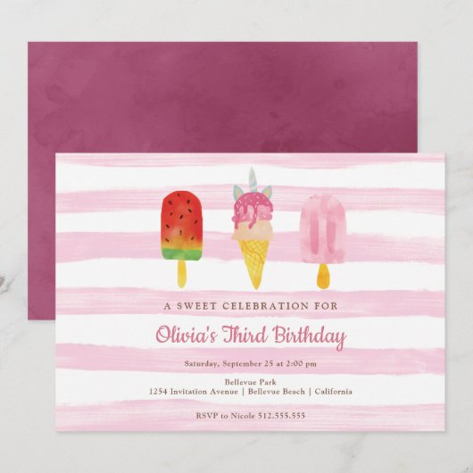 Sweet Treats Roze Meisjes Verjaardagsfeestje Kaart (Voorkant / Achterkant)