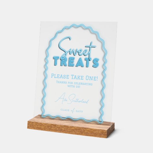 Sweet Treats Wavy Arch Blue Neon Afstudeerfeest Acryl Bord (Hoek)
