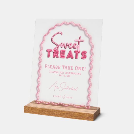 Sweet Treats Wavy Arch Pink Neon Afstudeerfeest Acryl Bord (Hoek)