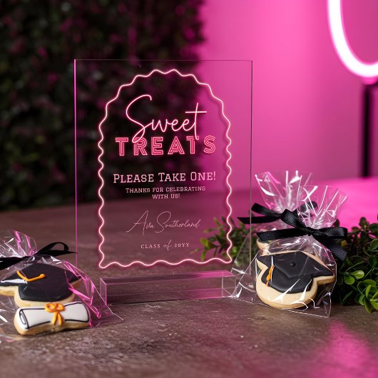 Sweet Treats Wavy Arch Pink Neon Afstudeerfeest Acryl Bord