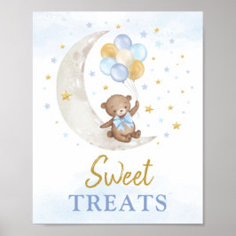 Sweet Treedt Teddy Bear Blue Gold Balloons Poster