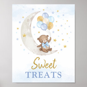 Sweet Treedt Teddy Bear Blue Gold Balloons Poster