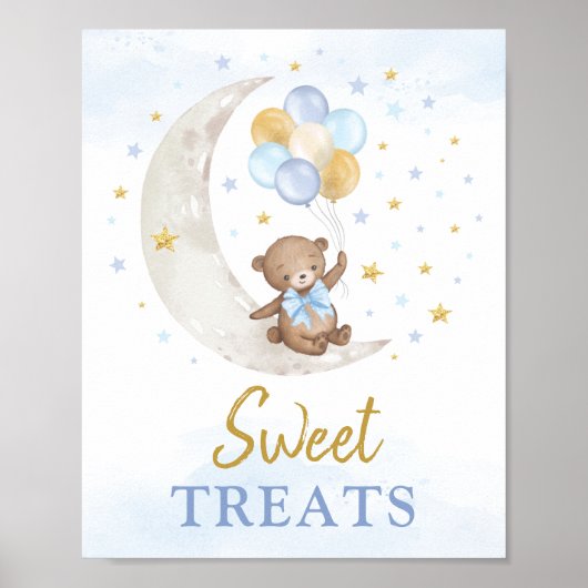 Sweet Treedt Teddy Bear Blue Gold Balloons Poster (Voorkant)