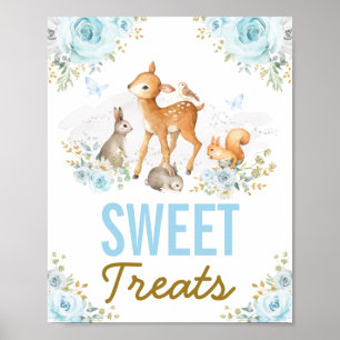 Sweet Trees Blue Woodland Forest Animals Favors Poster