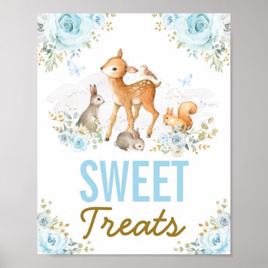 Sweet Trees Blue Woodland Forest Animals Favors Poster (Voorkant)