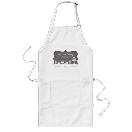 Sweet Trees Chalkboard Bakery Business Apron Lang Schort (Voorkant)