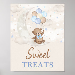 Sweet Trees Moon Teddy Bear Blue Brown Balloons Poster