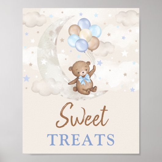 Sweet Trees Moon Teddy Bear Blue Brown Balloons Poster (Voorkant)