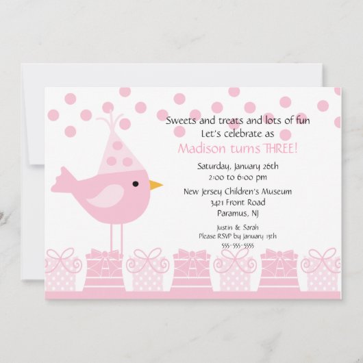 Sweet Trein Birdie Birthday Invitation Kaart (Voorkant)