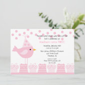 Sweet Trein Birdie Birthday Invitation Kaart (Staand voorkant)