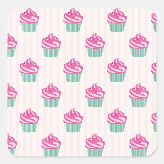 Sweet Trendy Cup Cakes Vierkante Sticker (Voorkant)