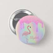 Sweet Trendy Holographic, Pink Flamingo Ronde Button 5,7 Cm (Voorkant /achterkant)