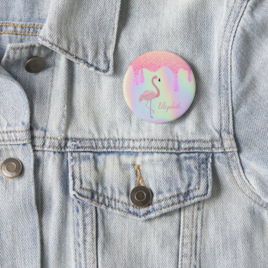 Sweet Trendy Holographic, Pink Flamingo Ronde Button 5,7 Cm (In situ)