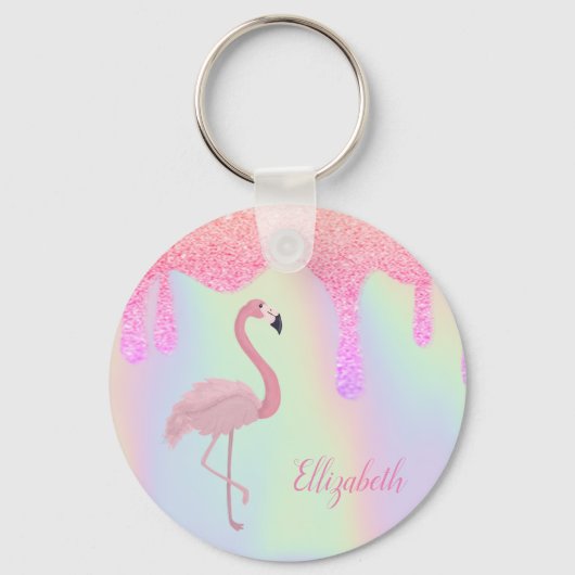Sweet Trendy Holographic, Pink Flamingo Sleutelhanger (Voorkant)