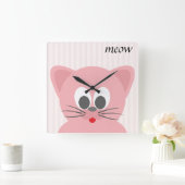 Sweet Trendy Pink Cat Vierkante Klok (Huis)